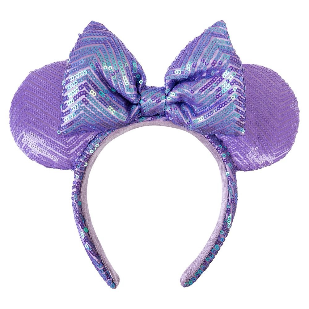 Disney Parks Minnie Iridescent Purple Lavender Sequin Spring Headband Ears